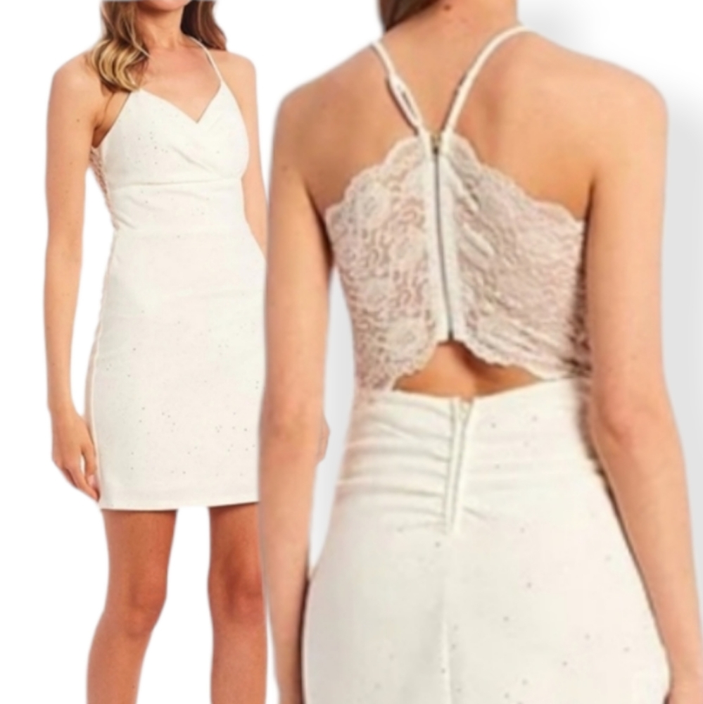 City Vibe✨Spaghetti Strap Surplice V-Neck Lace-Bra-Back Glitter Dress, Sz 9, NWT
